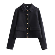 Chic Heather™ | Wool Cropped Jacket Navy Blue Coat