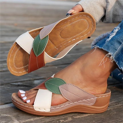 Lina™ - Retro Leaf Slip-On Sandals White Sandals