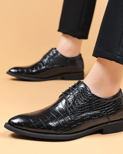 Lauren™ - Stylish Crocodile Pattern Leather Shoes Black Shoes