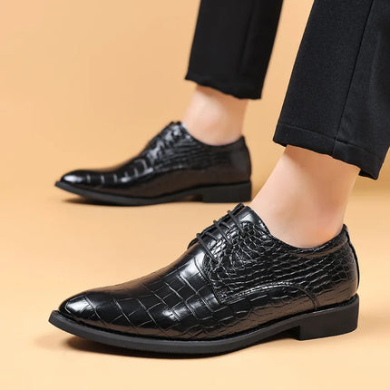 Lauren™ - Stylish Crocodile Pattern Leather Shoes Black Shoes