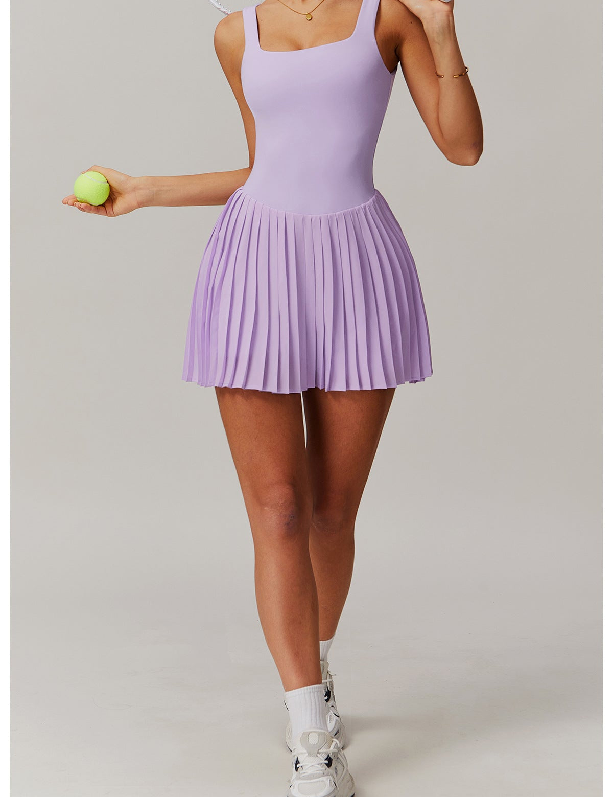 Sporty Pleated Dress – Built-In Shorts Activewear Lavender Two-Piece Sports Set
