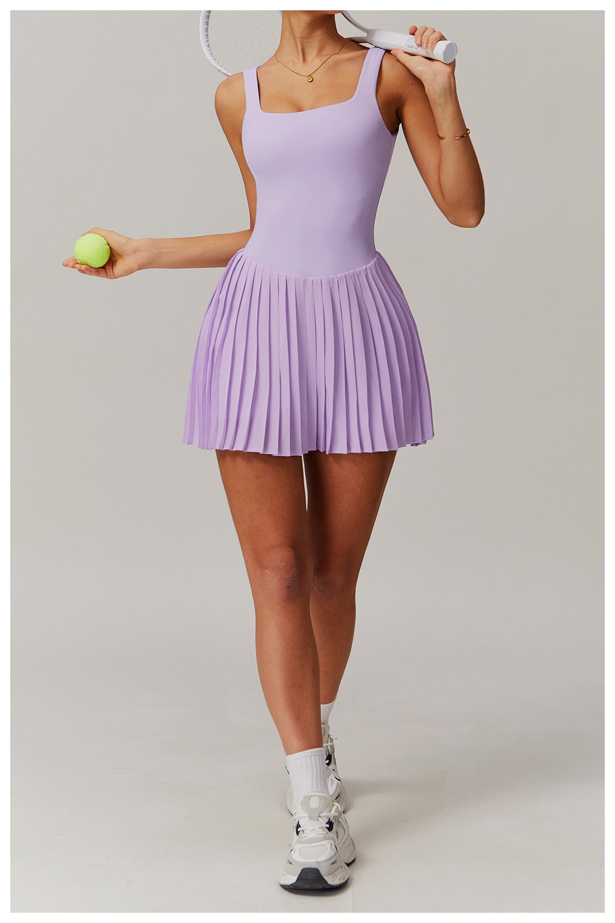 Sporty Pleated Dress – Built-In Shorts Activewear Lavender Two-Piece Sports Set