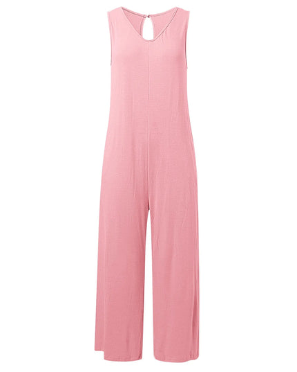 Women's Sleeveless V-Neck Wide‑Leg Jumpsuit Dresses