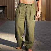 Premium Wide-Leg Linen Pants Green Men Pants