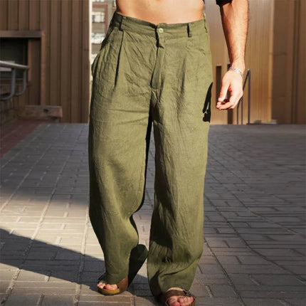 Premium Wide-Leg Linen Pants Green Men Pants