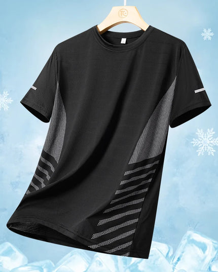 Men’s Summer Ice Silk Running T‑Shirt Black Men T-Shirts