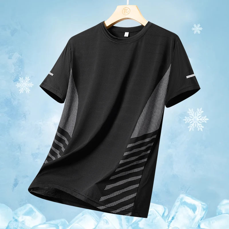 Men’s Summer Ice Silk Running T‑Shirt Black Men T-Shirts