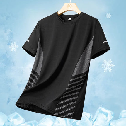 Men’s Summer Ice Silk Running T‑Shirt Black Men T-Shirts