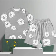 Men's Denim Tears Cotton Flower 3D Printed Shorts Set Gray Shorts