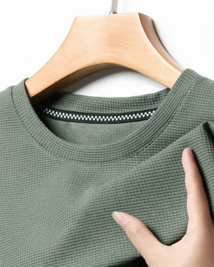 Men’s Summer Waffle Knit Round Neck T-Shirt – Lightweight Casual Tee Men T-Shirts