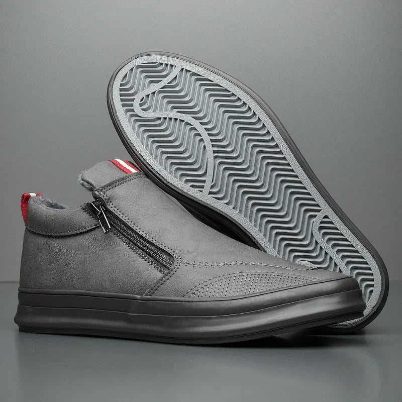 Men's Non-Slip Plush-Lined Leather Sneakers Shoes
