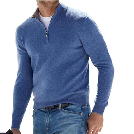 Men's Long Sleeve Pullover Half Zipper Sweaters Dark blue Sweater
