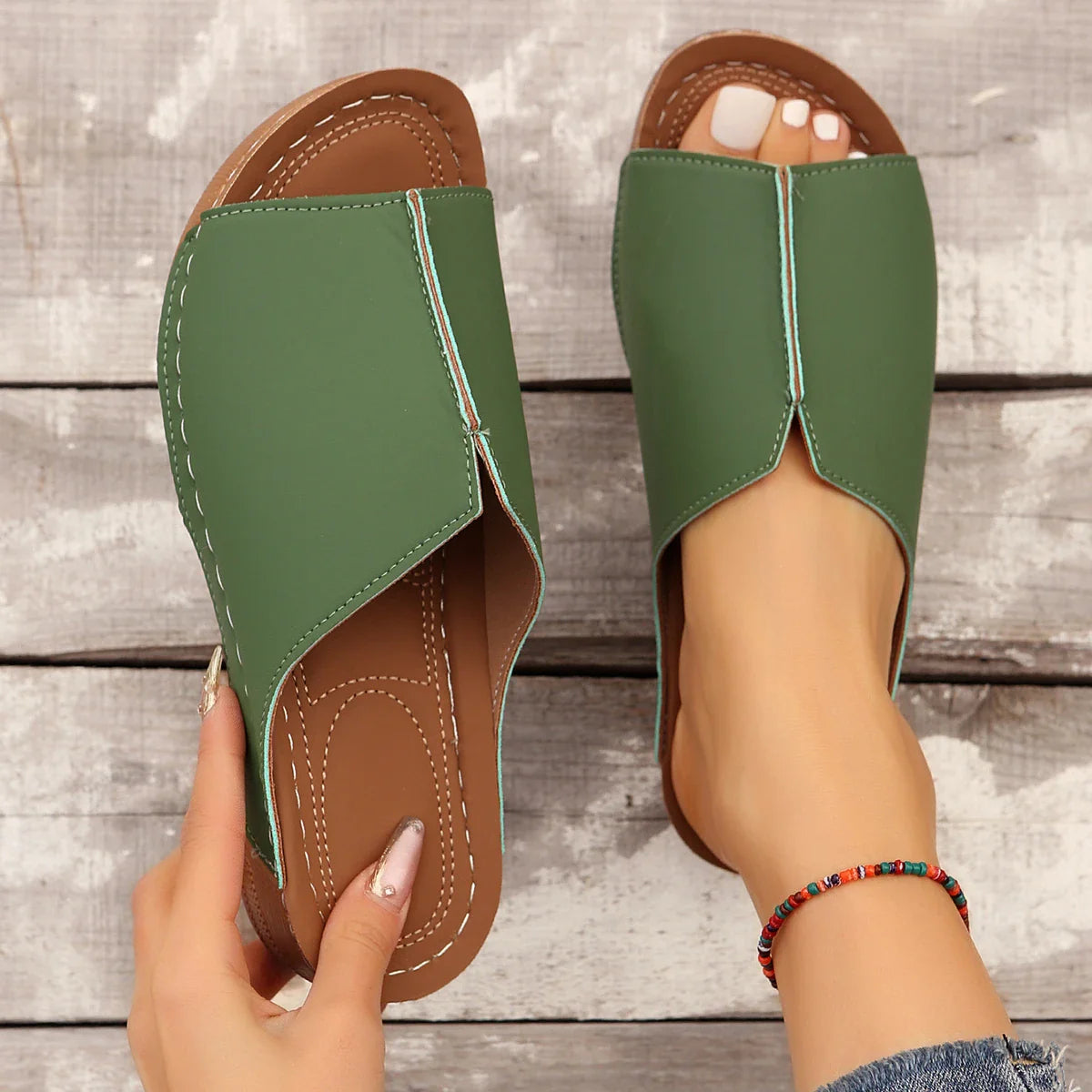 Verena™ | Lightweight Travel Slip-on Sandals Green Shoes & Sandals