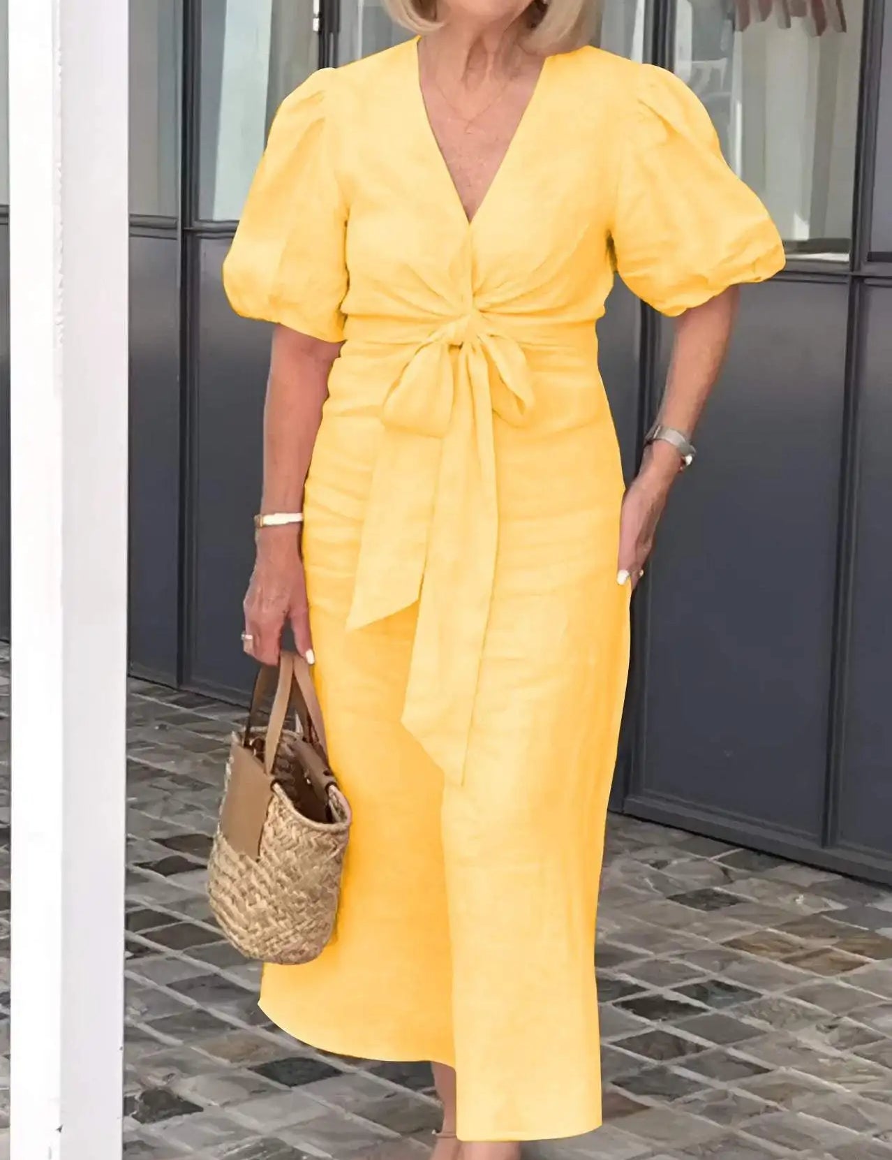 Esther | V-Neck Cotton Dress With Laces - OKOHOKO™ FASHION