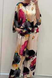 Daisy™ | Casual Round Neck Printed Set Black Dresses