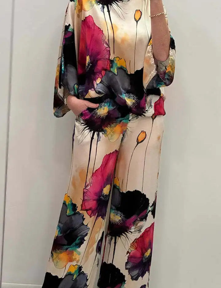 Daisy™ | Casual Round Neck Printed Set Black Dresses