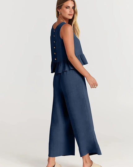Amara™ | Casual Summer Co-ord Navy Blue Two piece set