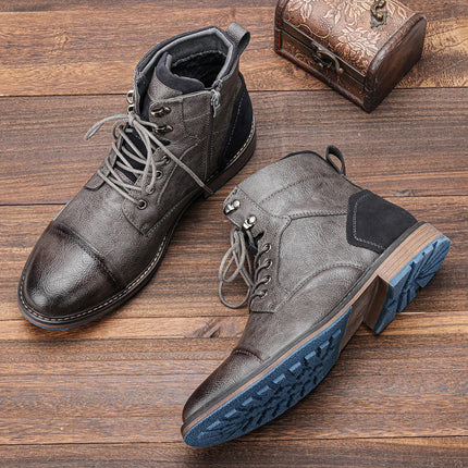 Frontier Leather Boots Durable Comfort Non Slip Sole for Men Grey Boots