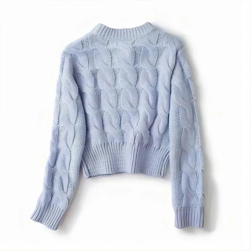 Silken Knit Sweater – Cropped Soft Combed Knit Top Blue Women Winter Sweaters