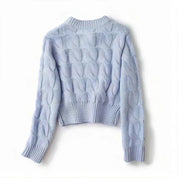 Silken Knit Sweater – Cropped Soft Combed Knit Top Blue Women Winter Sweaters