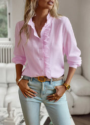 Nora I Elegant Office Frill with Stand-Up Collar Shirt Women Blouse
