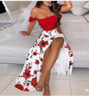 Boho Chic Ensemble Two Piece Set Red Flowers