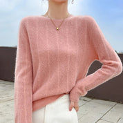 Portofino Knit Sweater – Merino Chevron Luxe Knits Pink Women Winter Sweaters