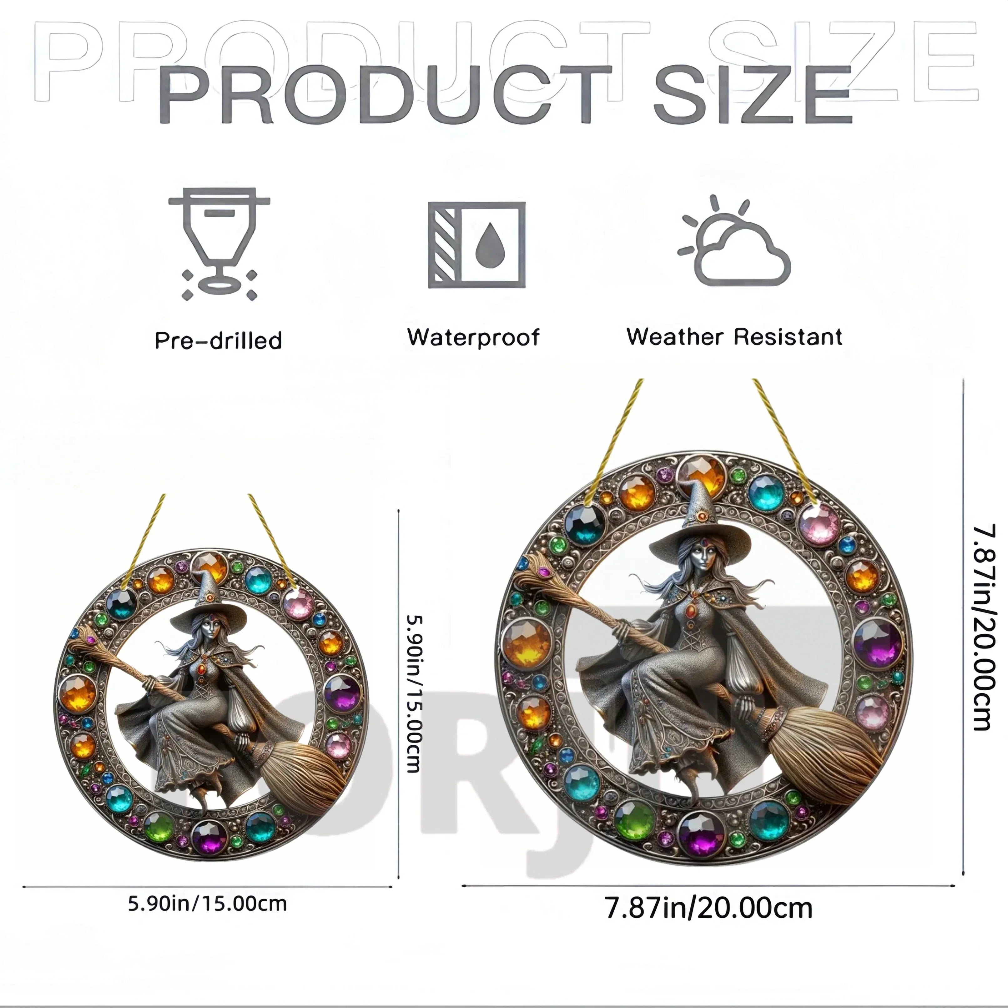 Moonlit Witch & Broom Acrylic Suncatcher Halloween Decorations