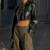 Faux Leather Crop Jacket Women Jacket