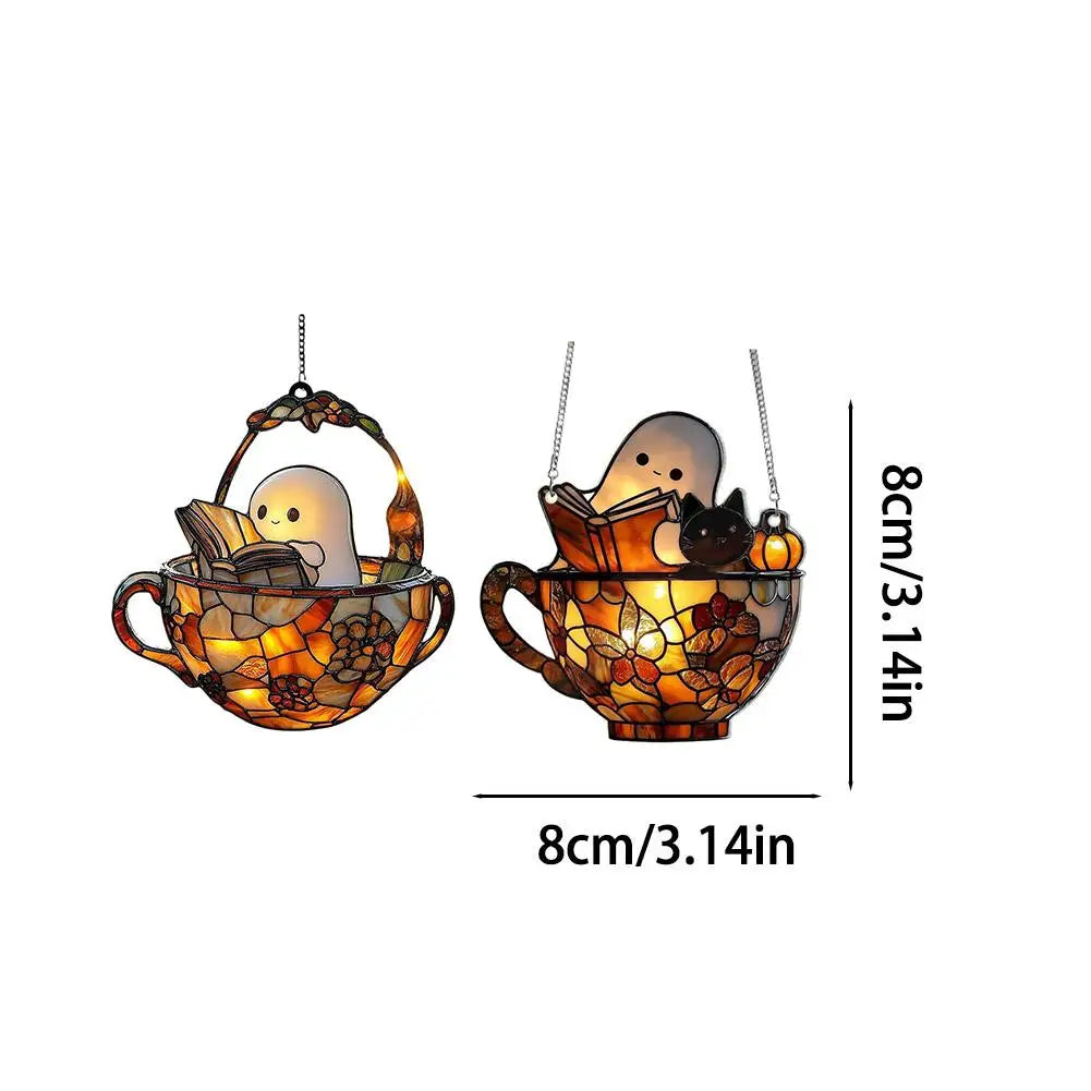 Ghost Reading Book Window Ornament Halloween Decorations