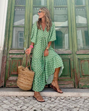 Bianca Bohemian Maxi Dress Green-White Dresses