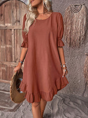 Lily | Summer dress with ruffles Brown Dresses