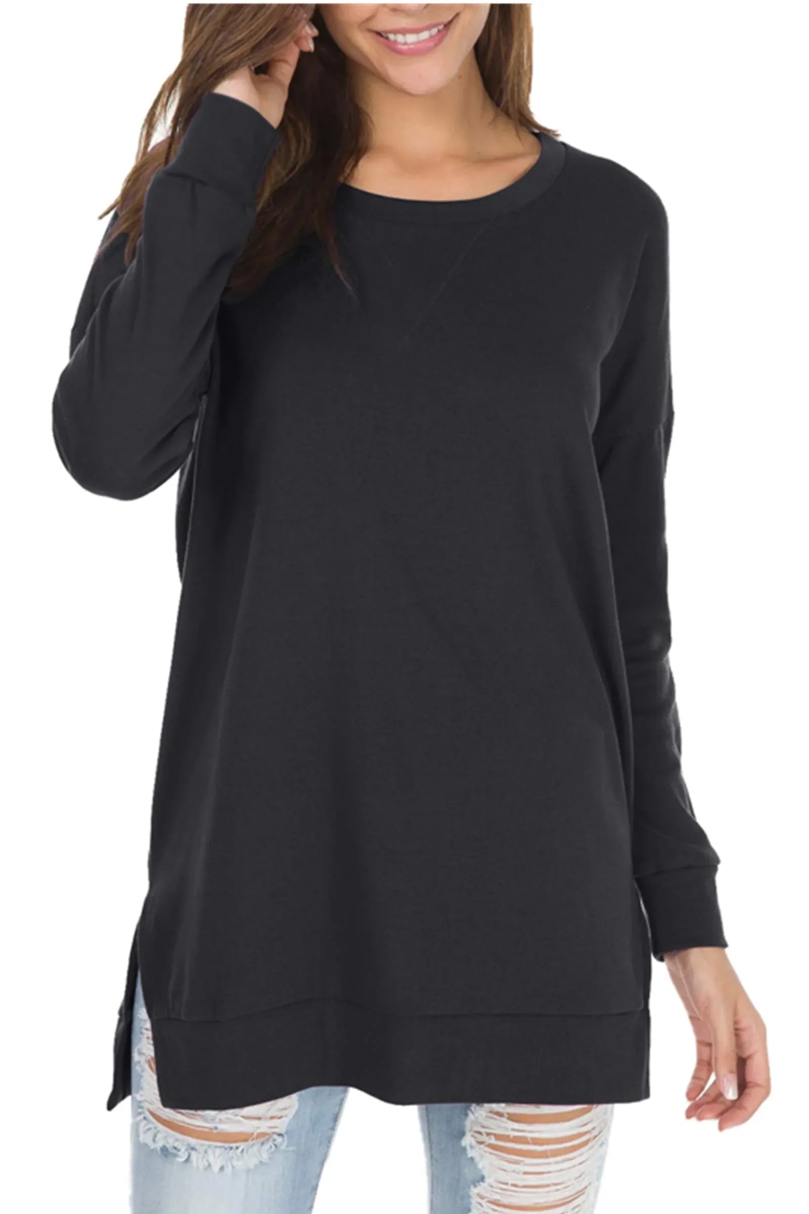 Long Sleeve Side Slit Comfort Top Sweaters