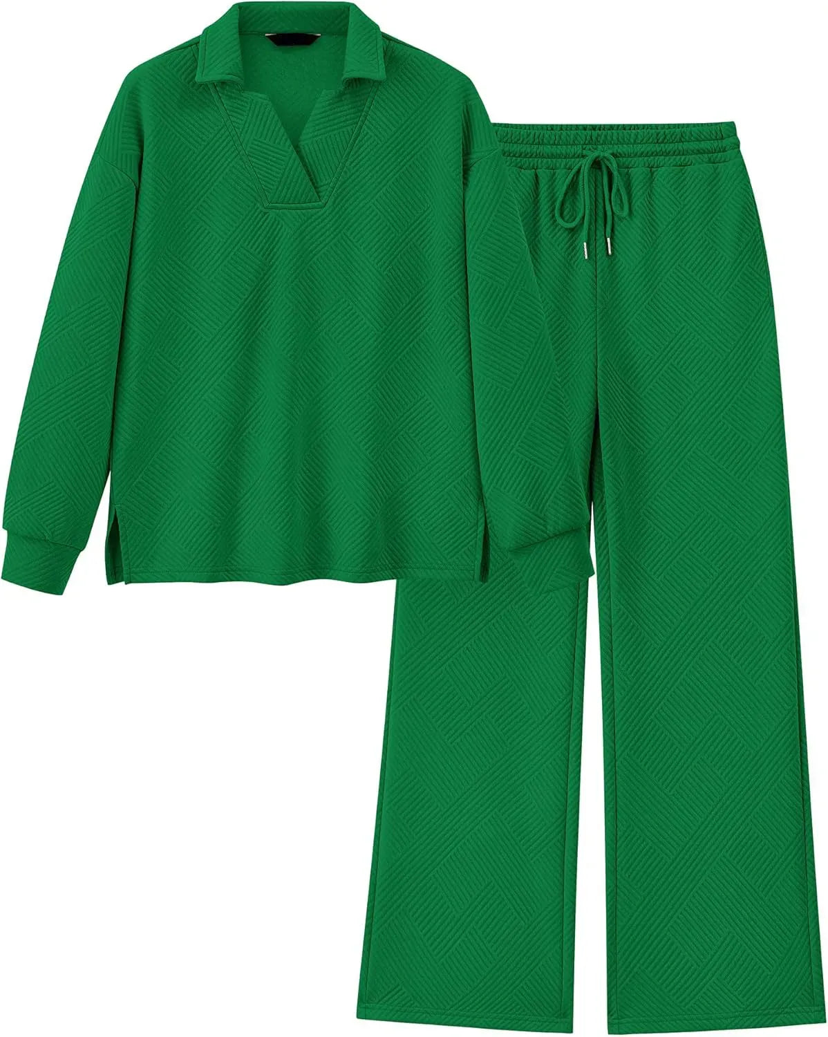 Mireya™ | Women's Lapel V Neck Textured Lounge Sets Two piece set