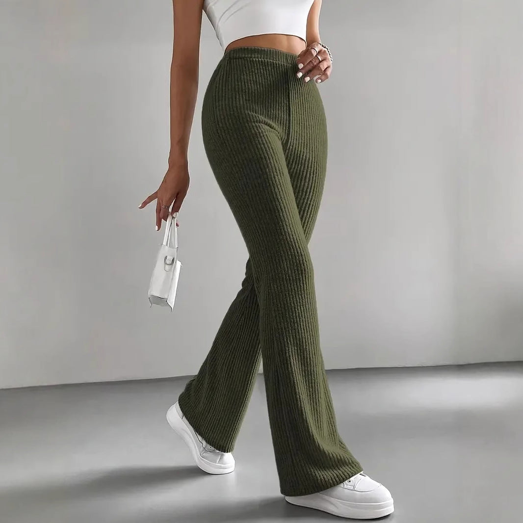 Flare Ribbed Lounge Pant Green Women's Clothing