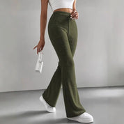 Flare Ribbed Lounge Pant Green Women's Clothing