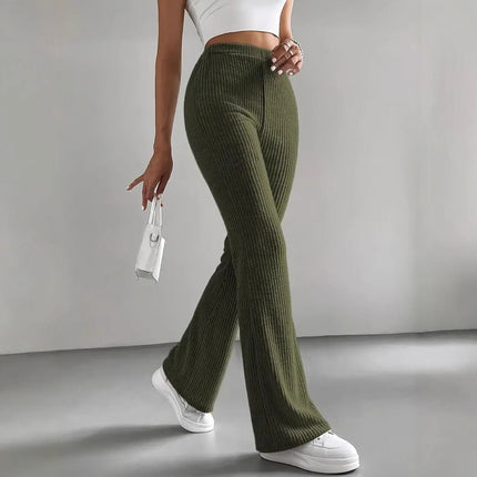 Flare Ribbed Lounge Pant Green Women's Clothing