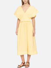 Oversized Sleeve Midi Dress Loose Fit Women Yellow Dresses