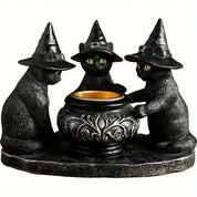 Witches Cat Cauldron Tea Light Holder Halloween Decorations