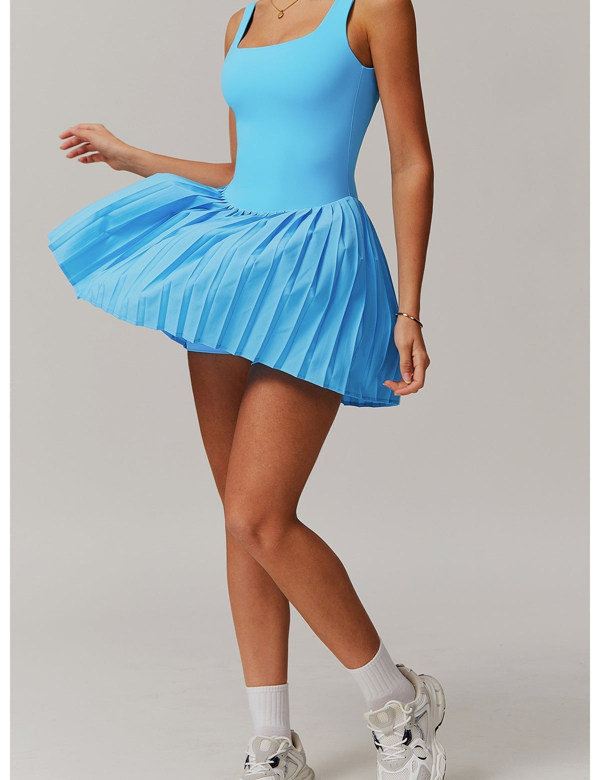 Sporty Pleated Dress – Built-In Shorts Activewear Lake Blue Two-Piece Sports Set