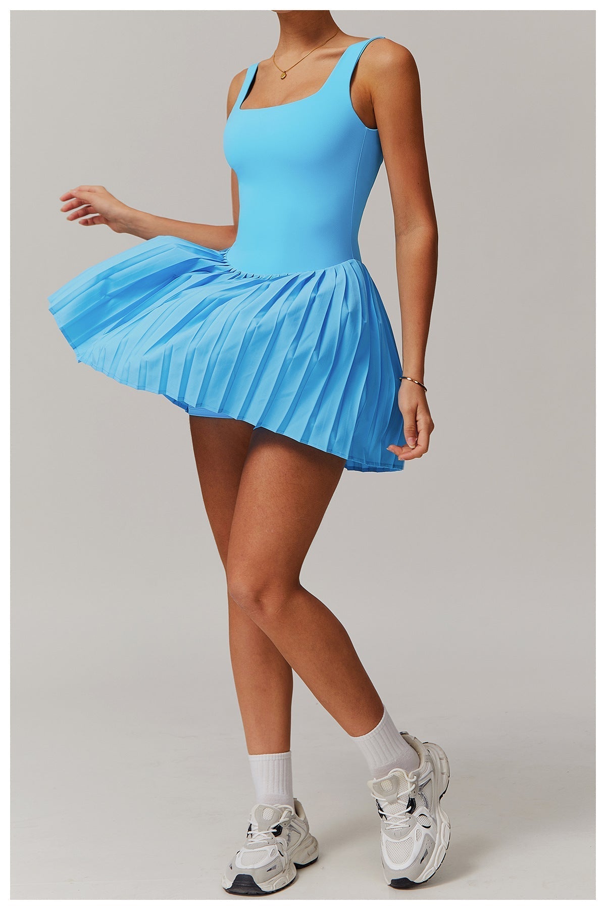 Sporty Pleated Dress – Built-In Shorts Activewear Lake Blue Two-Piece Sports Set
