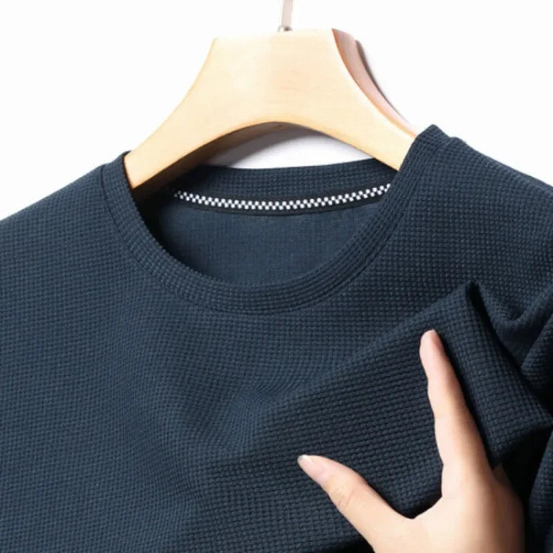 Men’s Summer Waffle Knit Round Neck T-Shirt – Lightweight Casual Tee Men T-Shirts