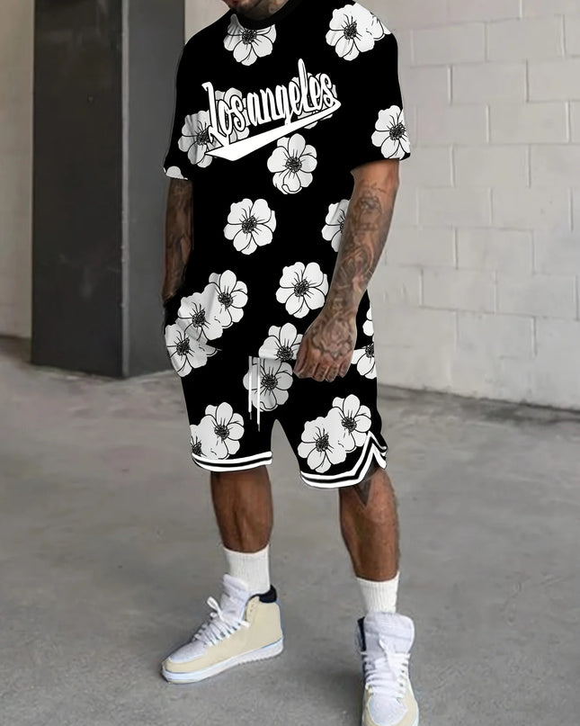 Men’s 3D-Print Outdoor Casual Set – Stylish T-Shirt & Capri Pants Combo Men Set