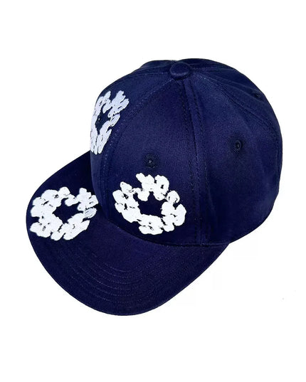 Unisex Denim Tears Kapok Embroidered Baseball Cap – Flat Brim Adjustable Sun Hat Blue One Size Fits All Hats
