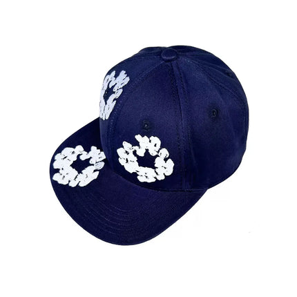 Unisex Denim Tears Kapok Embroidered Baseball Cap – Flat Brim Adjustable Sun Hat Blue One Size Fits All Hats