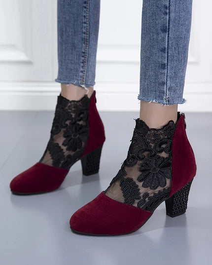 Heloise™ | Elegant Lacy High Heels Mesh Boots Shoes & Sandals