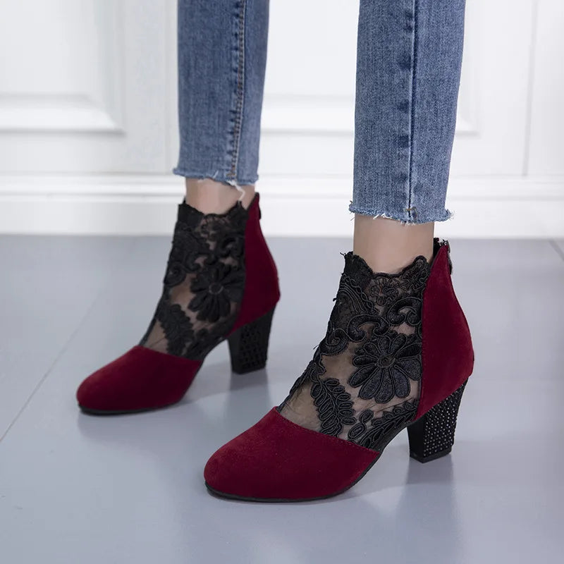 Heloise™ | Elegant Lacy High Heels Mesh Boots Shoes & Sandals
