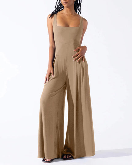 Women's High‑Waist Wide‑Leg Sleeveless Jumpsuit Khaki Jumpsuit