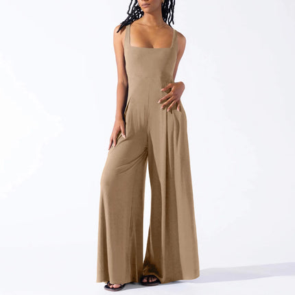 Women's High‑Waist Wide‑Leg Sleeveless Jumpsuit Khaki Jumpsuit