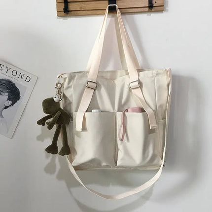 Waterproof Oxford Large-Capacity Women's Tote Bag Beige with Frog Tote Bags